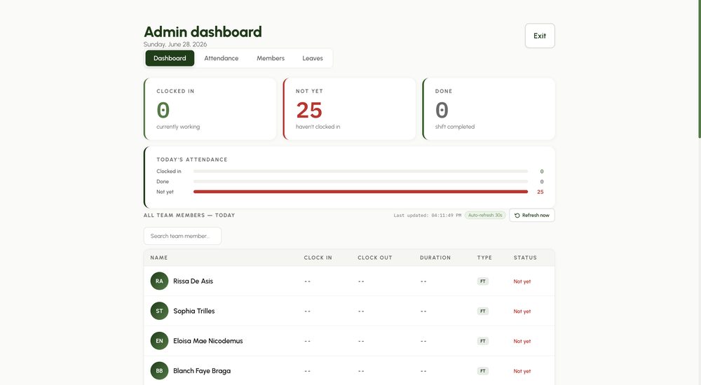 Attendance system admin dashboard